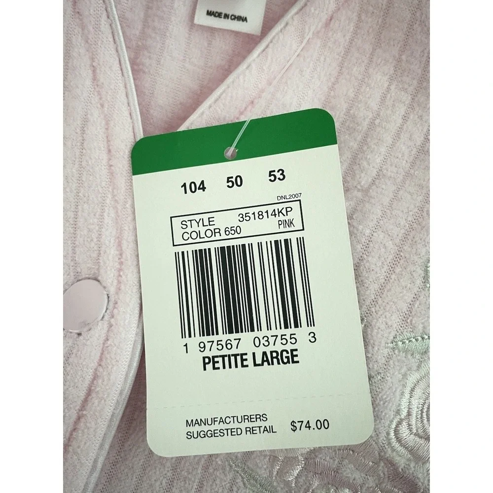 NWT Miss Elaine Brushed Back‎ TERRY Snap House Dress Lounge Robe Pink L Petite